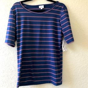 Lularoe Gigi Fitted Top Blue Purple Striped Large
